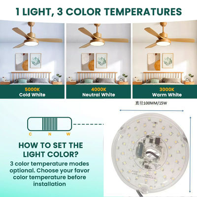 Motore di luce a LED da 15W 100MM per sala da pranzo Kit di ristrutturazione del pannello del ventilatore del soffitto da 120V con moduli DOB