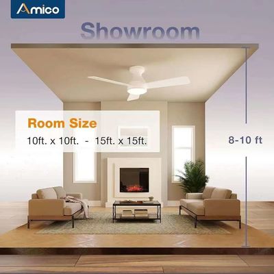 Ceiling Fans with Lights, 42 inch Low Profile Ceiling Fan with Light and Remote Control, Flush Mount, Reversible, 3CCT, Dimmable, Noiseless, White Ceiling Fan for Bedroom, Indoor/Outdoor Use