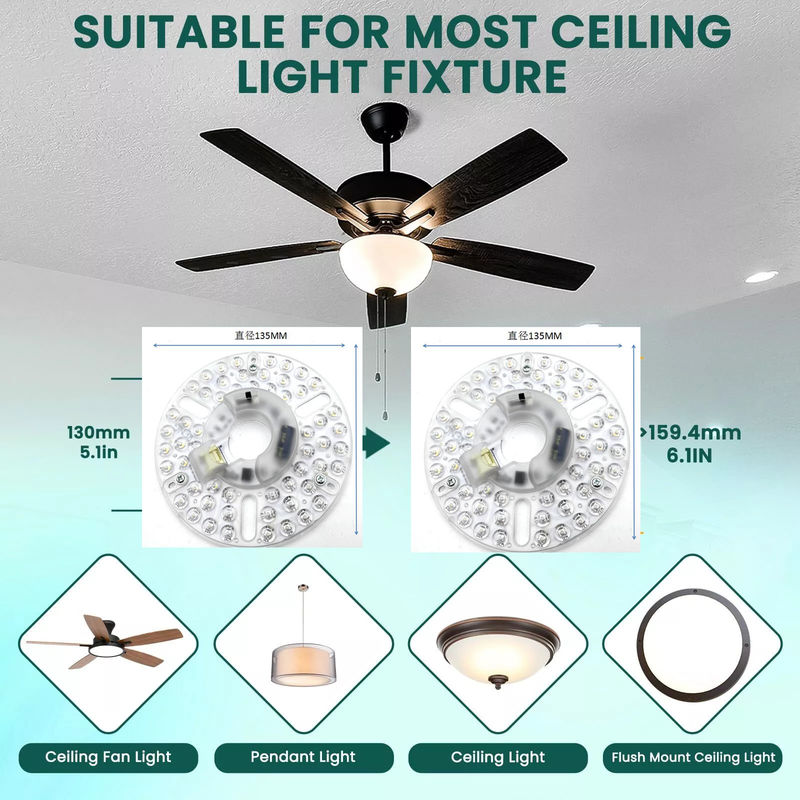5.3 ̊ Luce a LED universale per ventilatore di soffitto sostituzione di ventilatore di soffitto montato a scarico Luce di soffitto, 22W 5CCT 3000K 4000K 6000K 1500LM CRI90 Dimmabile